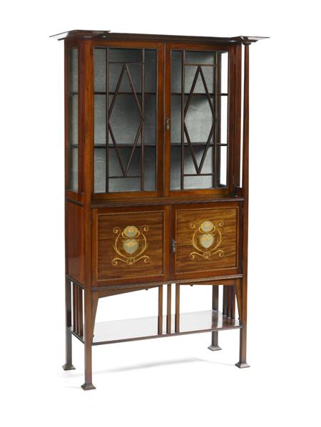 Appraisal: ART NOUVEAU DISPLAY CABINET CIRCA mahogany the overhanging cornice above