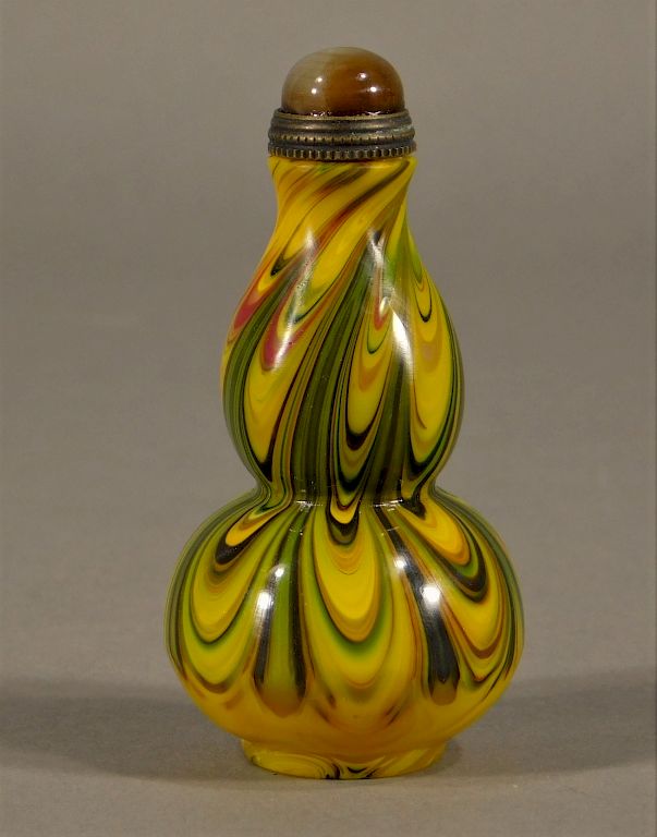 Appraisal: Chinese Marbleized Peking Glass Snuff Bottle China th Century Double