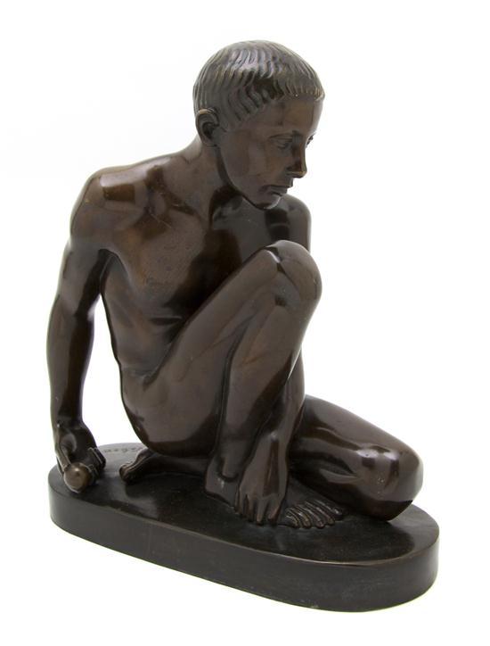 Appraisal: German Bronze Figure Eduard Weber depicting a youth with ball