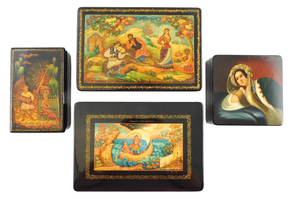 Appraisal: Russian hand-painted lacquer boxes group of four all vividly painted