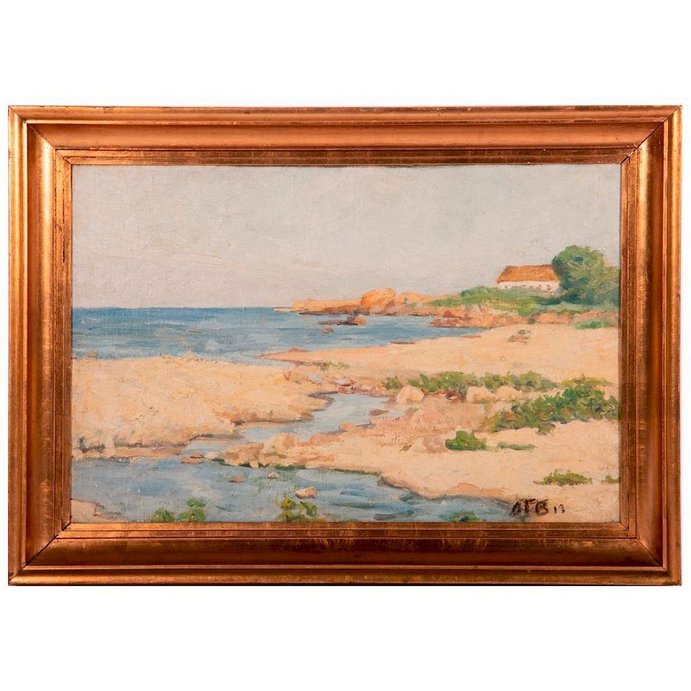 Appraisal: An oil on board coastal scene signed on lower right