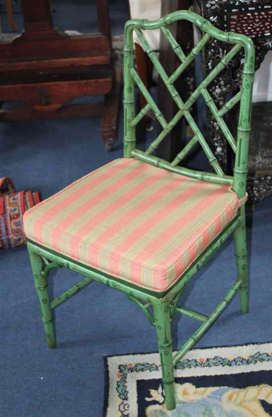 Appraisal: A set of six Regency style green painted simulated bamboo