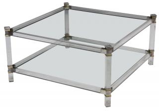 Appraisal: ITALIAN MODERN LUCITE BRASS LOW TWO-TIER TABLE Modern lucite table