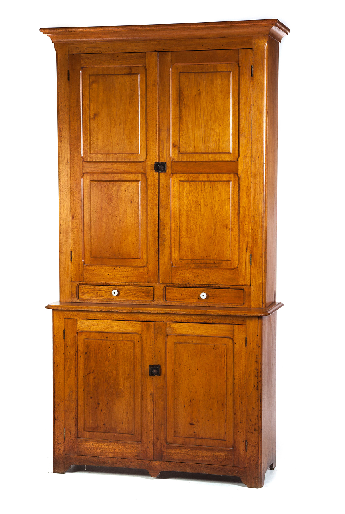 Appraisal: LARGE TWO-PIECE STEPBACK CUPBOARD American th quarter- th century butternut