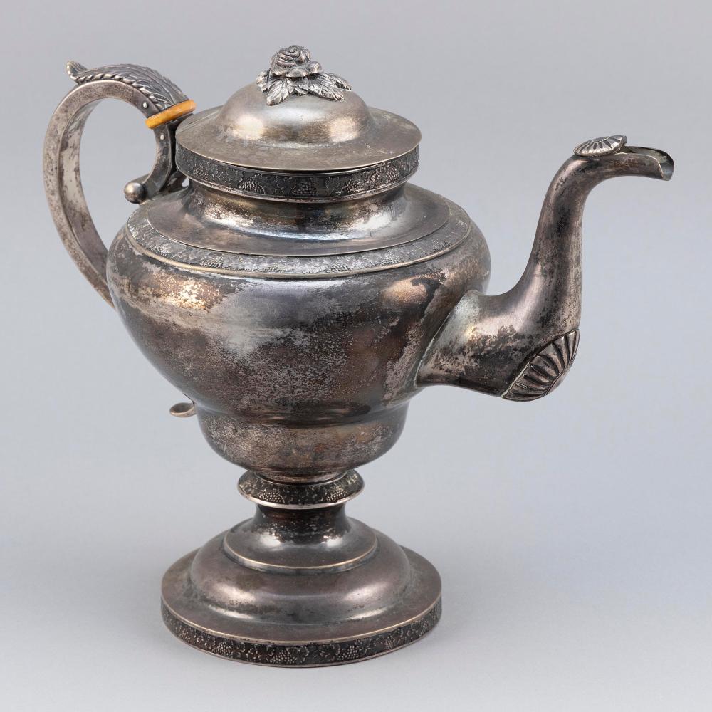 Appraisal: SAMUEL HILDEBURN ROCOCO-STYLE COIN SILVER TEAPOT PHILADELPHIA FIRST HALF OF