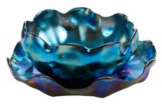 Appraisal: Two Pieces Tiffany Blue Favrile Glass including finger Bowl and