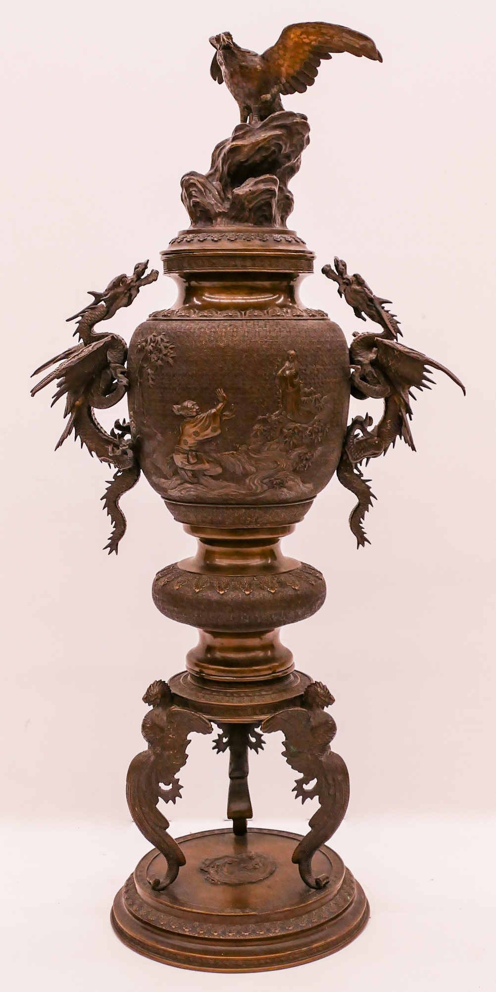 Appraisal: Japanese Meiji Bronze Dragon Eagle Floor Censer ''x '' Impressive