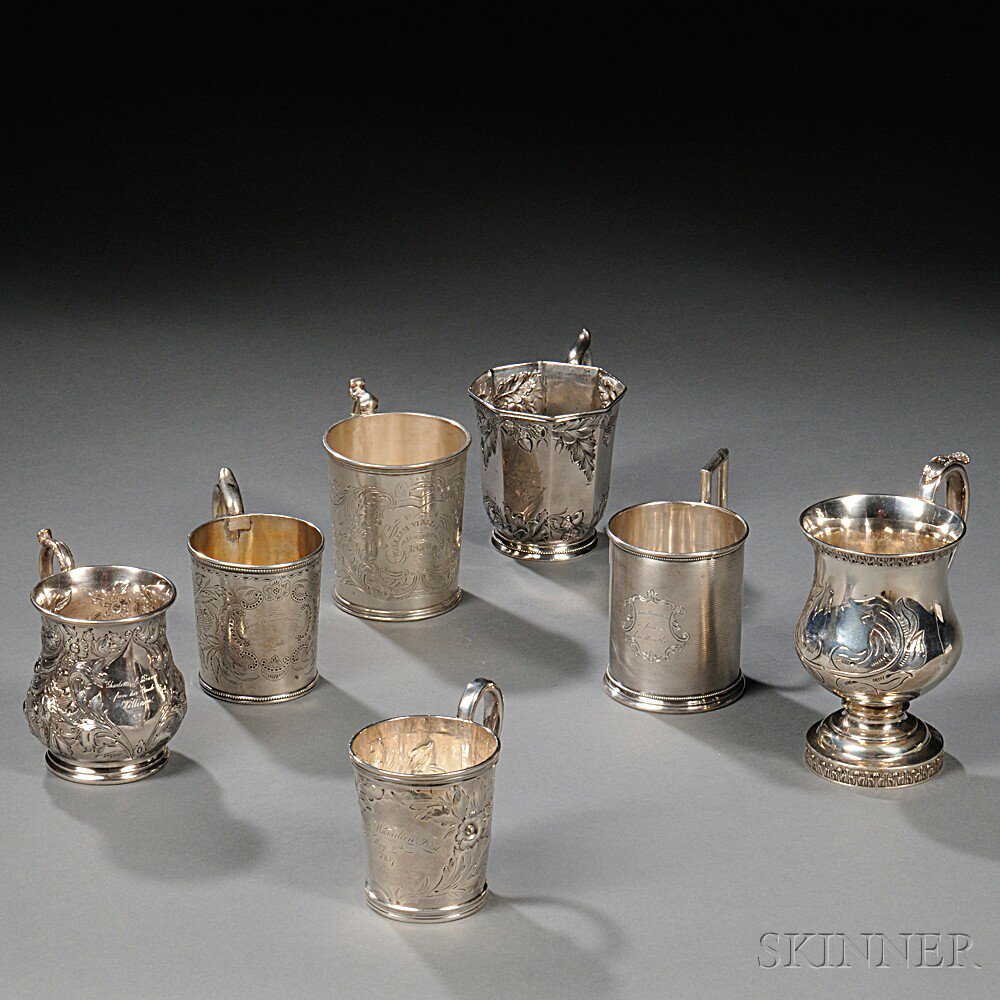 Appraisal: Seven American Coin Silver Mugs mid- th century two Gorham