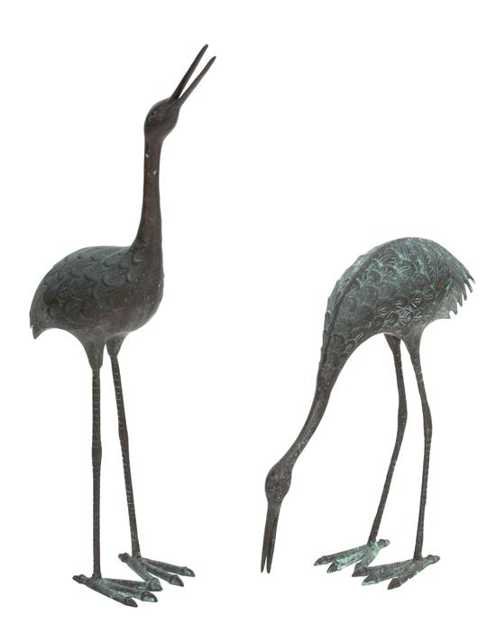 Appraisal: Sale Lot A Pair of Patinated Metal Standing Cranes th