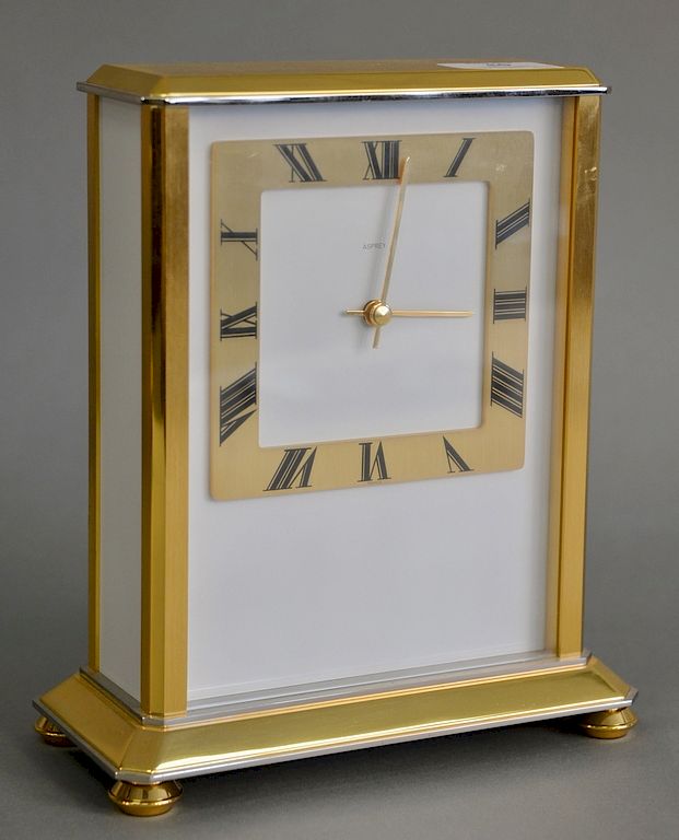 Appraisal: Asprey brass and glass mantle clock rectangular with square dial