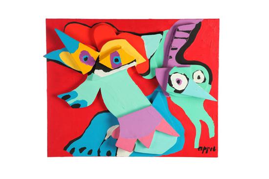 Appraisal: JUMPING FOX WITH GREEN VIRGIN BY KAREL APPEL NEW YORK