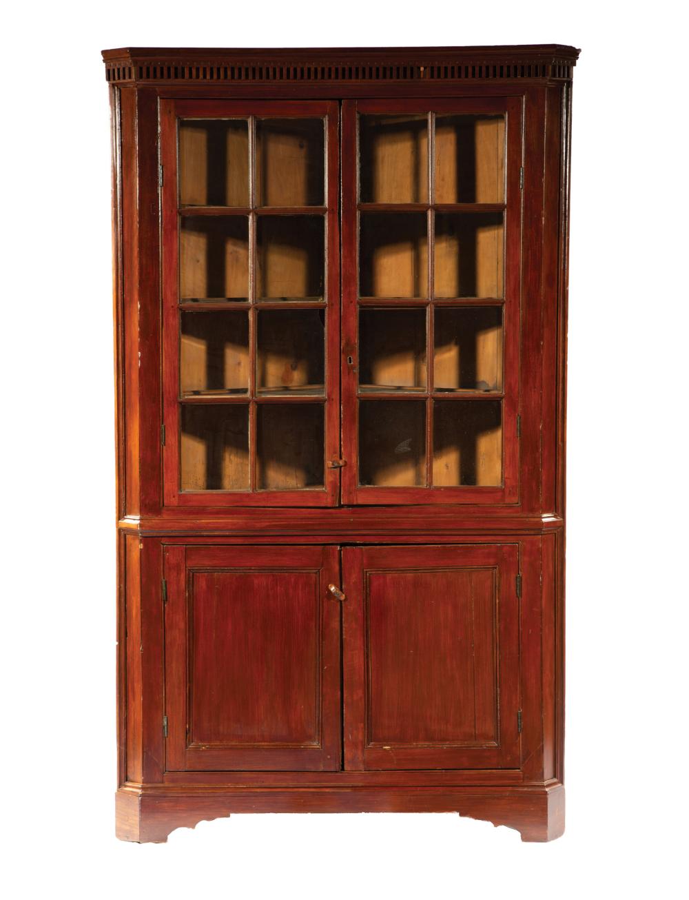 Appraisal: Southern Carved Cherrywood Corner Cupboard th c molded cornice dentilated