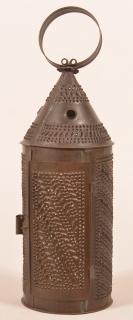 Appraisal: th Century punched Tin Candle Lantern Unusual punched design Found