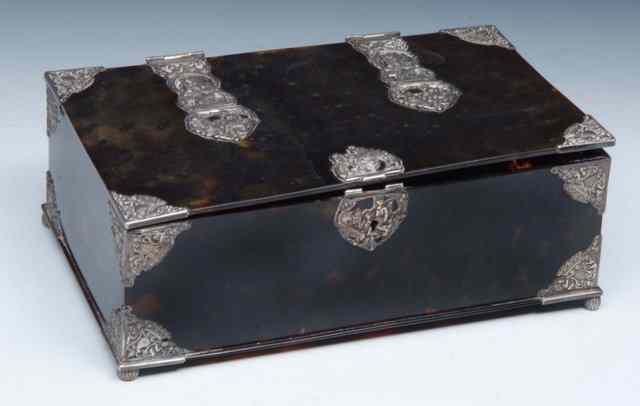 Appraisal: A TORTOISESHELL JEWEL BOX of rectangular form with applied relief