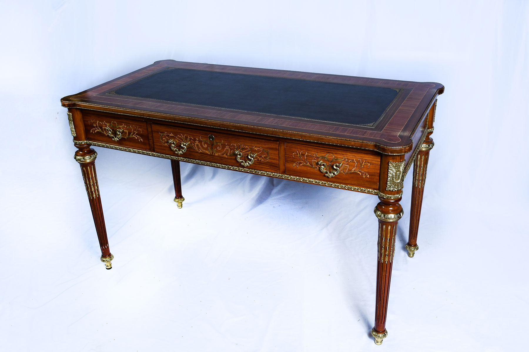 Appraisal: METAL MOUNTED MARQUETRY FRENCH DESK drawer desk having a black