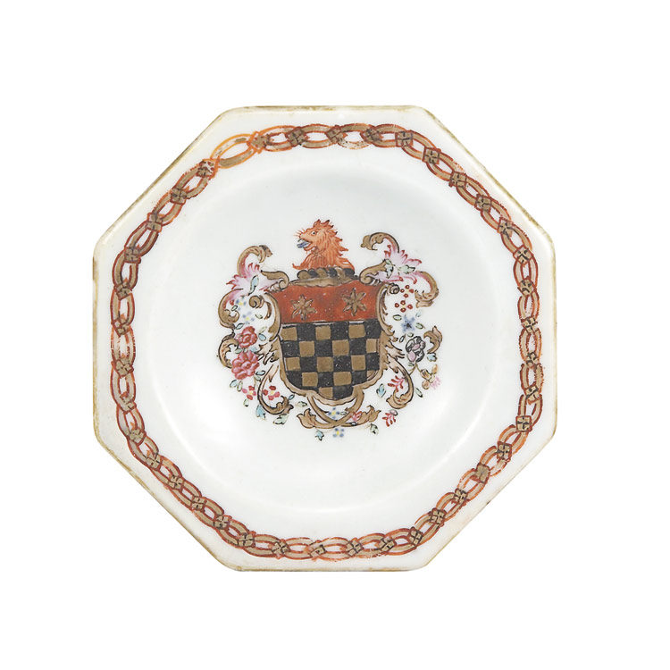 Appraisal: Chinese Export Armorial Porcelain Salt Circa Of hexagonal form the