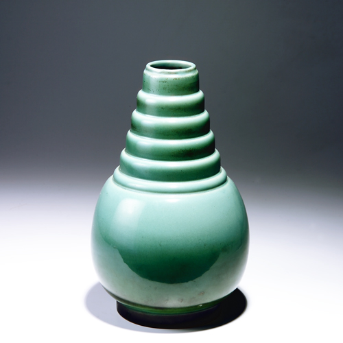 Appraisal: ROSEVILLE Futura green-blue vase - with bulbous base and stepped