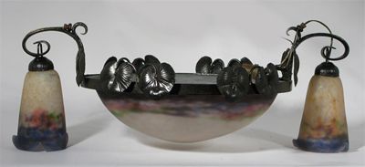 Appraisal: A Muller Fres glass and patinated metal plaffonier central bowl