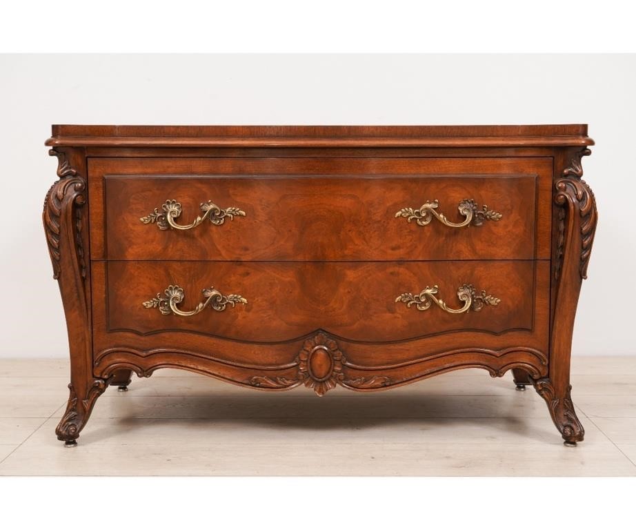 Appraisal: Karges French fruitwood two-drawer chest of drawers h x w