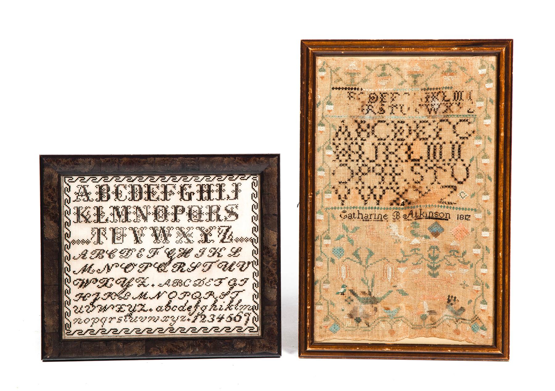 Appraisal: TWO FRAMED SAMPLERS AND A HAND WRITING SAMPLE Nineteenth century