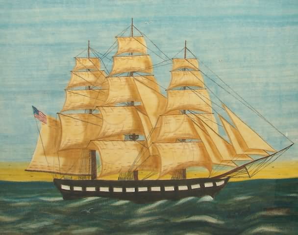 Appraisal: Painting on velvet x signed Wm Rank lower right sailing