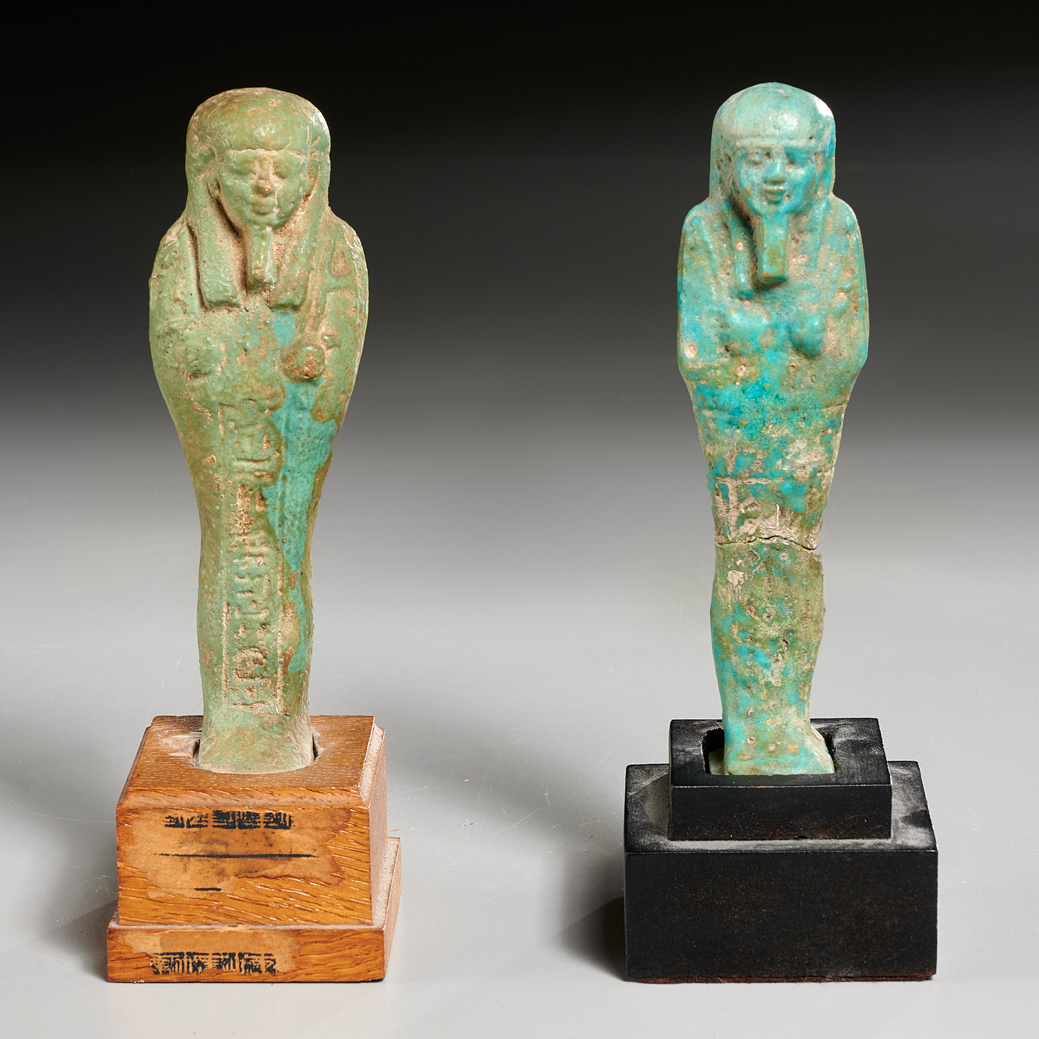 Appraisal: ANCIENT EGYPTIAN USHABTI BC or older turquoise glazed faience mounted