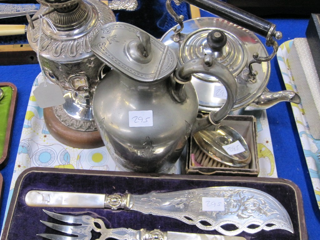 Appraisal: Tray lot of EP - oil lamp jug fish servers