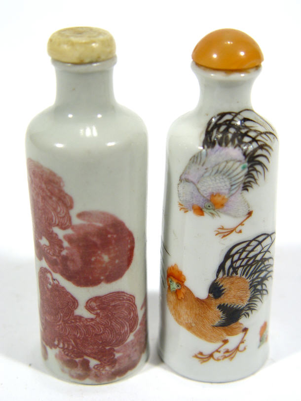 Appraisal: Two oriental porcelain scent bottles with stoppers one hand painted