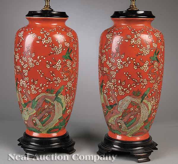 Appraisal: A Pair of Antique Chinese Burnt Orange Porcelain Jars with