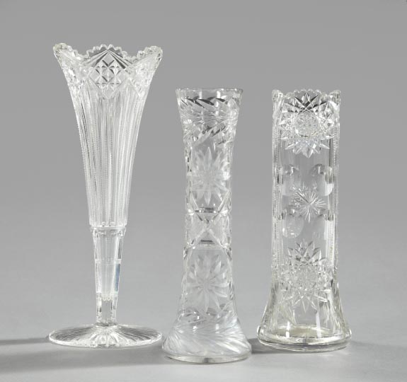 Appraisal: Trio of American Brilliant-Cut Glass Vases first quarter th century