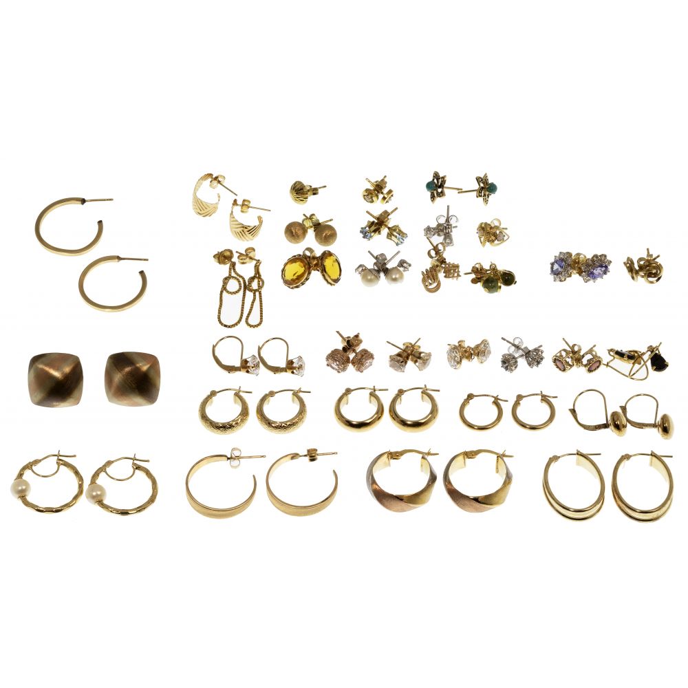 Appraisal: K YELLOW GOLD EARRING ASSORTMENT pairs of pierced earrings including