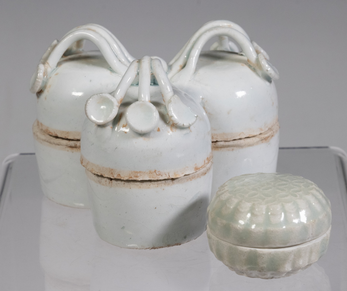 Appraisal: SMALL CHINESE SONG DYNASTY PALE CELADON CONTAINERS Small containers probably