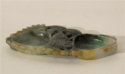 Appraisal: Small Chinese mottled green jade paste diskOf peach and sprig