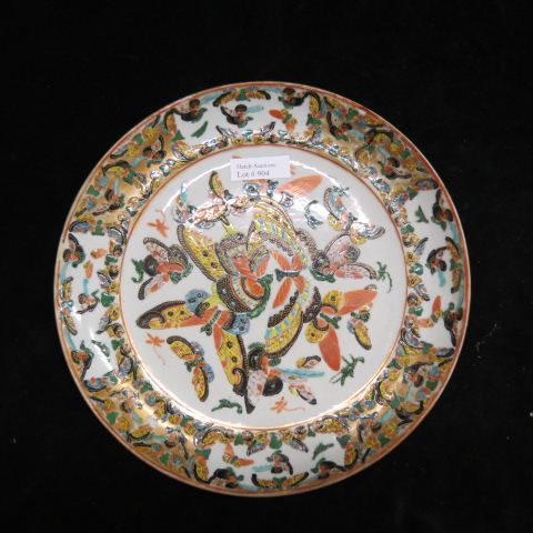 Appraisal: Chinese Rose Mandarin Porcelain Plate butterfly decor excellent