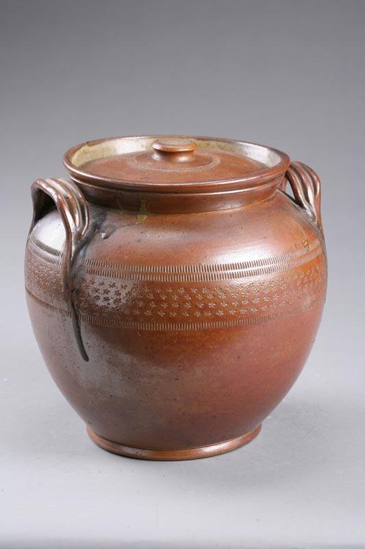 Appraisal: COVERED STONEWARE JAR Attributed to Jeremiah Burpee Boscawen New Hampshire