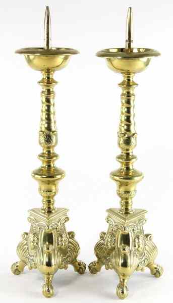 Appraisal: Pair of Cast Brass Pricket Form Candlesticks th century twist