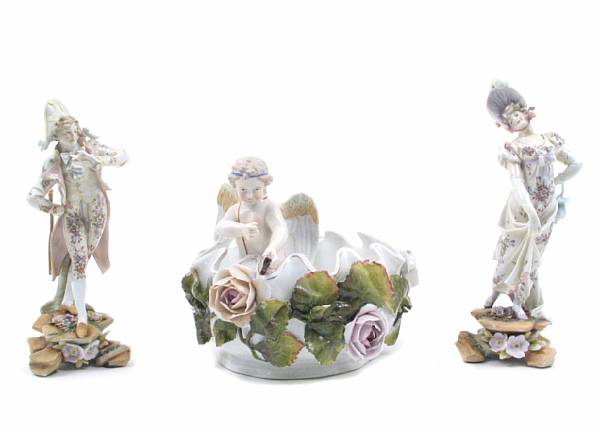 Appraisal: A German porcelain figural jardiniere together with a pair of