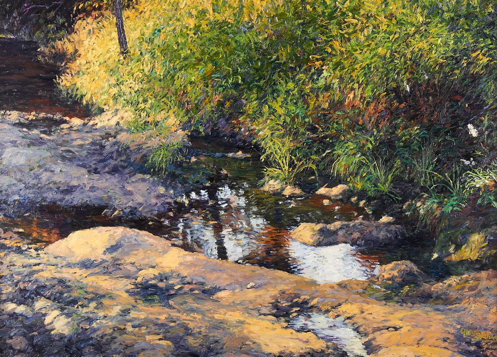 Appraisal: Gary Bowling Retreat to a Summer Brook Oil on Canvas