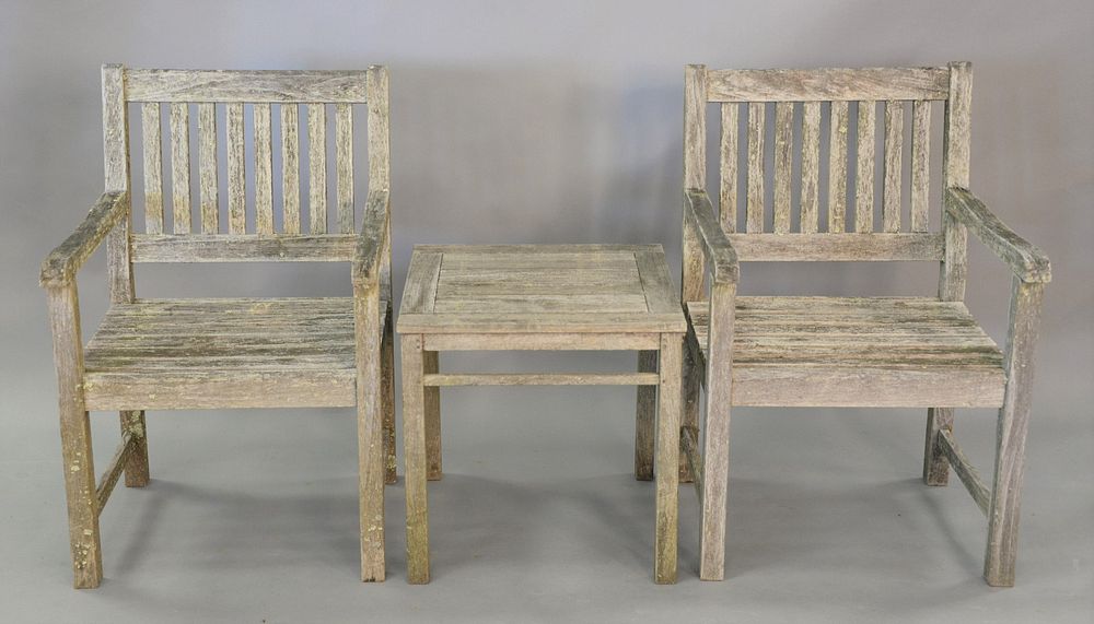 Appraisal: Three piece outdoor teak lot to include armchairs and a