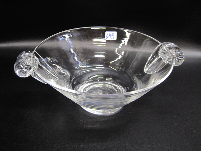 Appraisal: STEUBEN CRYSTAL BOWL having applied handles Dimensions D x H