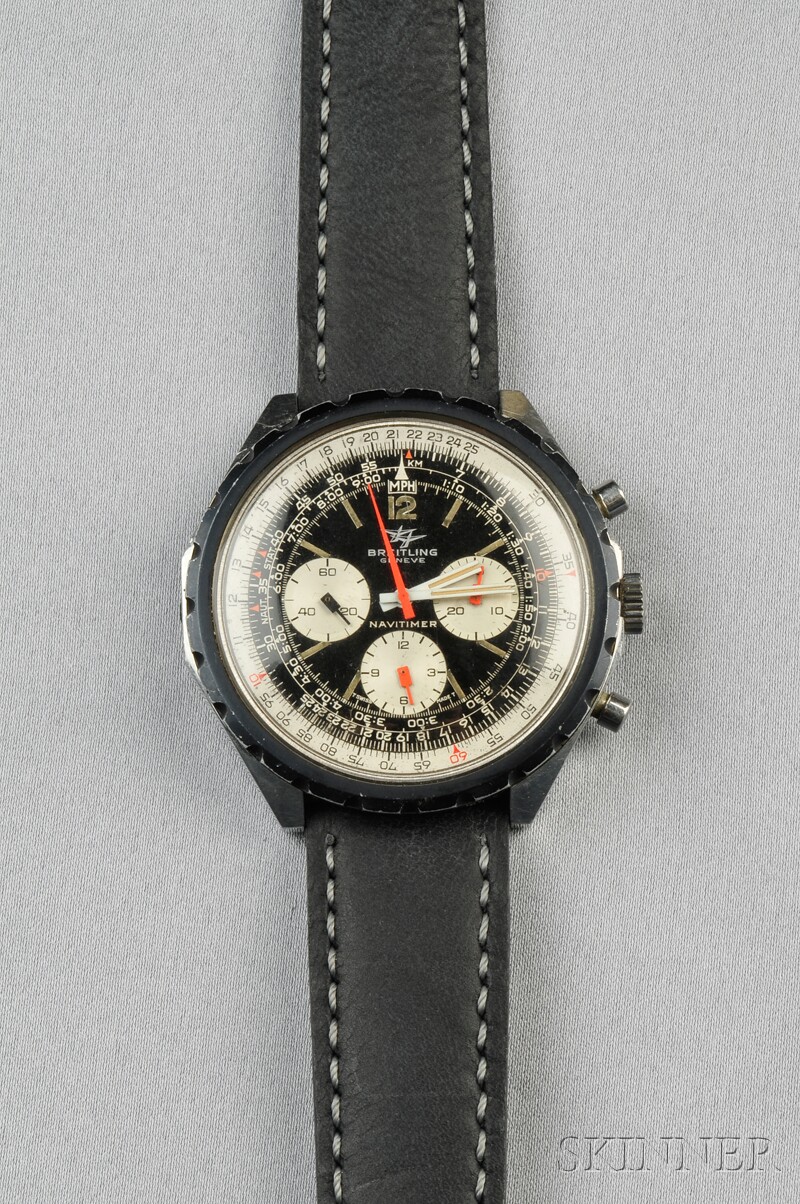 Appraisal: Stainless Steel Navitimer Chronograph Wristwatch Breitling the black dial with