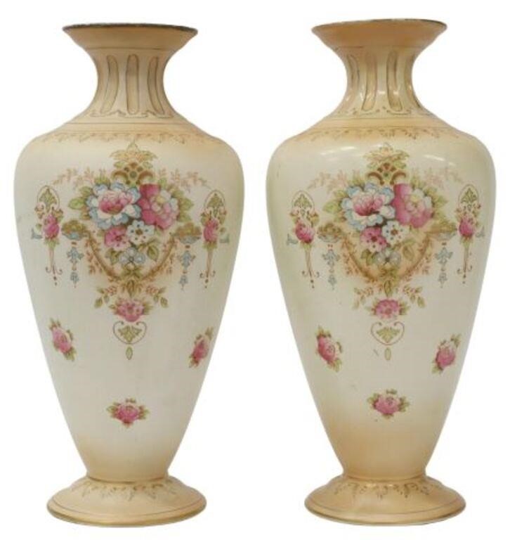 Appraisal: pair English Crown Devon parcel gilt ceramic vases in the