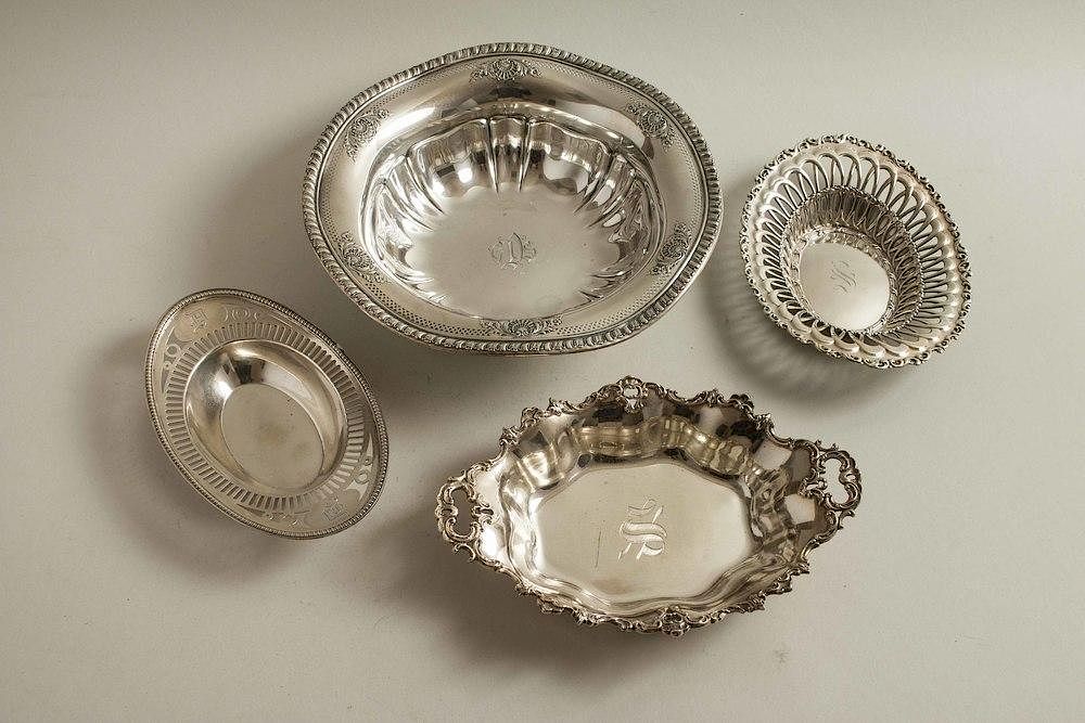 Appraisal: Four Sterling Silver Bowls Four sterling silver monogrammed bowls Dimensions