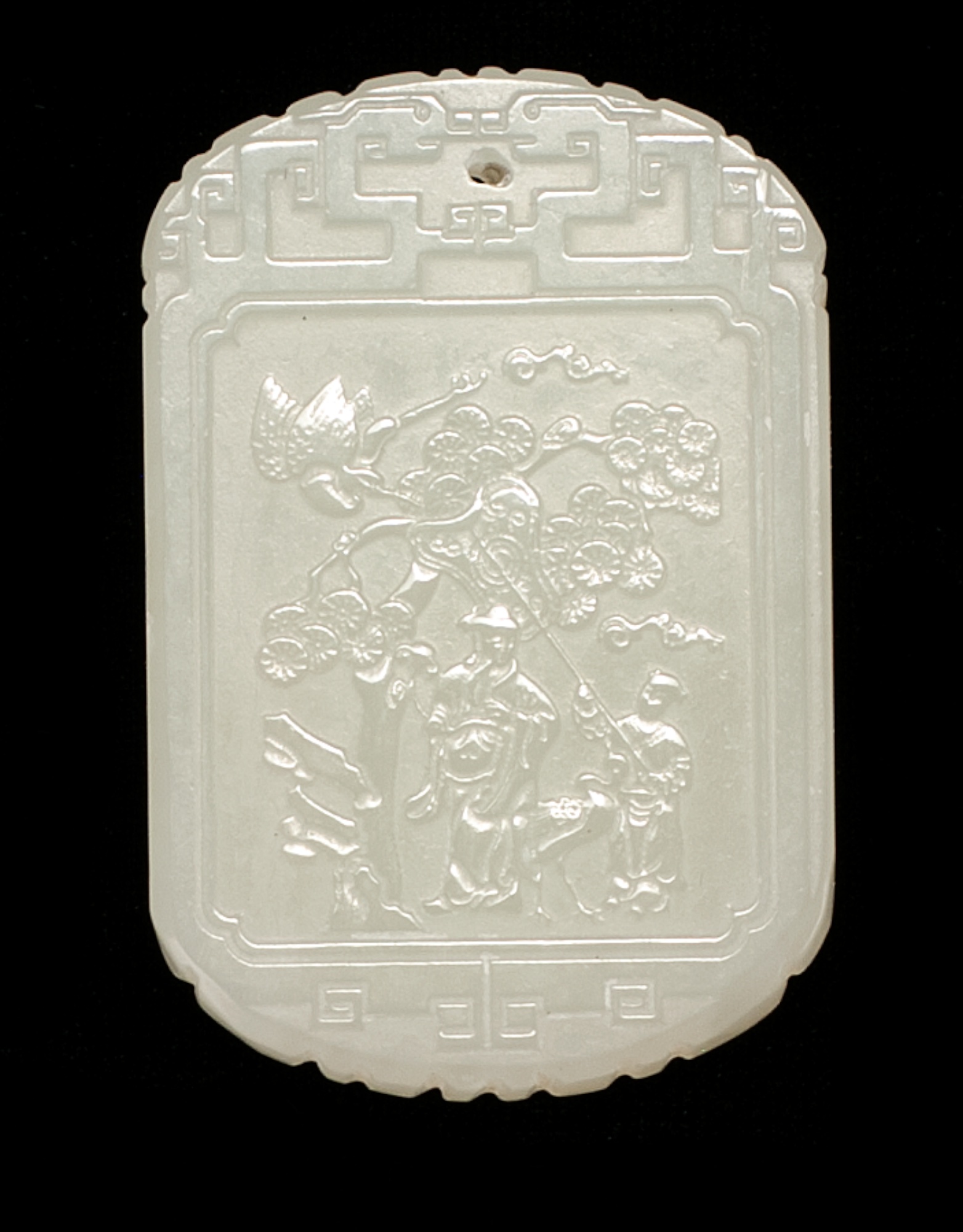 Appraisal: WHITE JADE PENDANT In modified rectangular form Carved on one