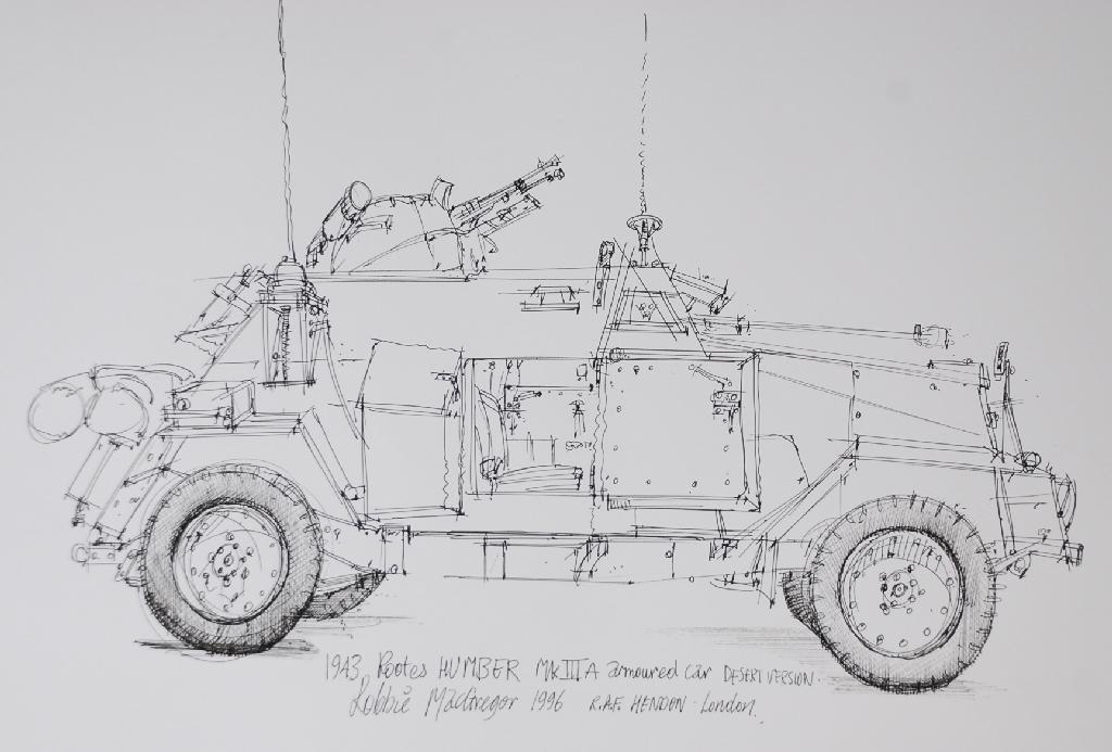 Appraisal: ROBBIE MACGREGOR PEN AND INK SKETCHES a Rootes Humber Mk