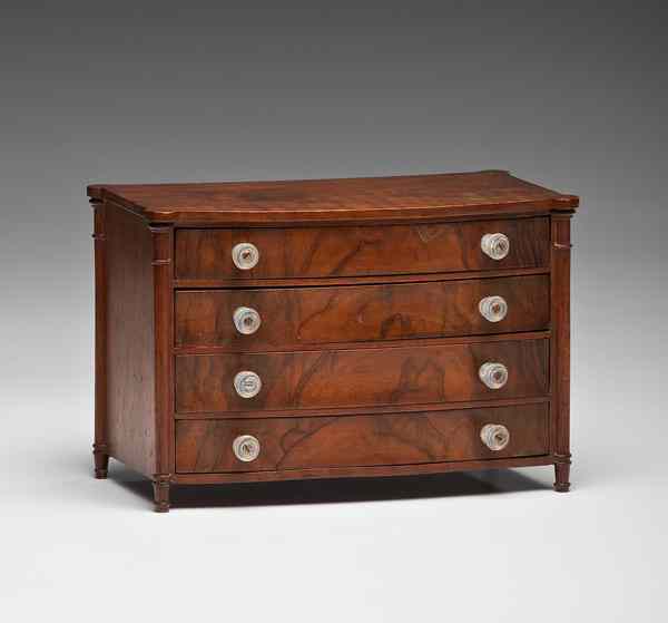 Appraisal: Miniature Bowfront Chest of Drawers English th century a miniature