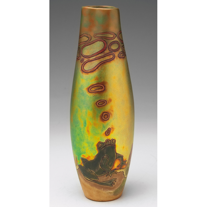 Appraisal: Zsolnay vase incised stylized frog design covered in a metallic