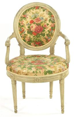 Appraisal: A th century continental painted wood open armchair the circular