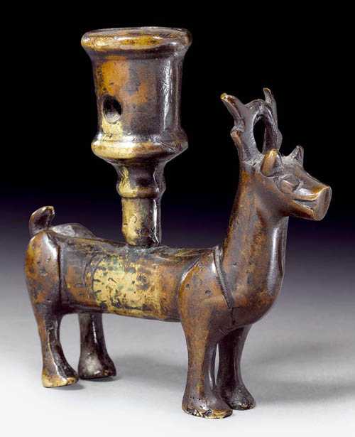 Appraisal: BRONZE DEER AS CANDLE HOLDER Early Baroque probably German th