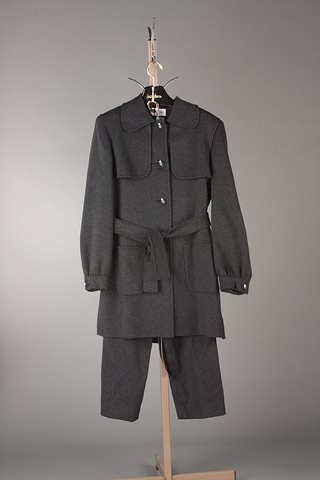 Appraisal: Andr Laug charcoal gray cashmere long coat with matching slacks